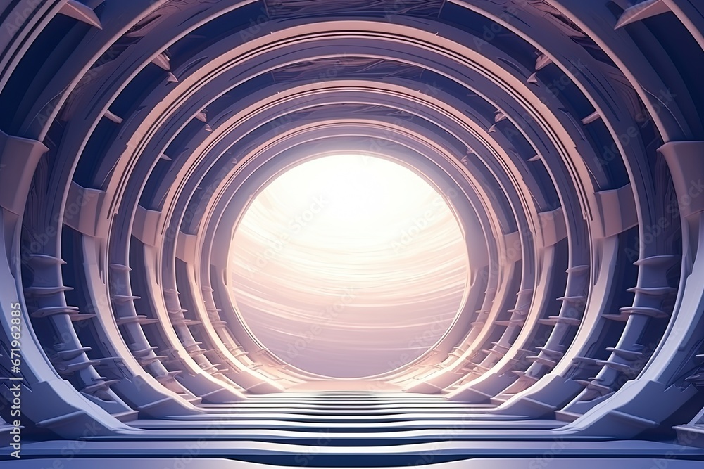 Poster abstract futuristic architecture: circular concentric background with wave outdoor structures