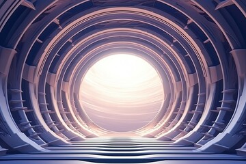 Naklejka premium Abstract Futuristic Architecture: Circular Concentric Background with Wave Outdoor Structures