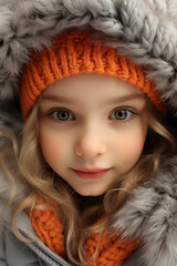 Whimsical Winter: Child in Orange Knit Hat