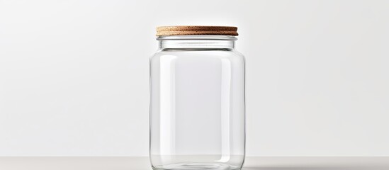 A transparent jar with no content placed on a background that is colored white