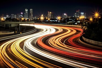 Fototapeta na wymiar Motion Blur Magic: Bangkok's Curvy Highway Painted in Nighttime Glows