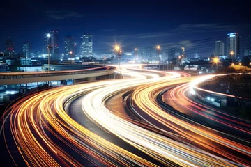 Foto op Aluminium Bangkok Blur: Curvy Highway Forward in Captivating Night Motion © Michael
