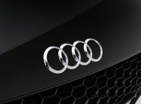Black Audi front badge top down view - High Resolution Image