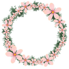 Fototapeta na wymiar Aesthetic vintage pink green flower wreath round frame borders