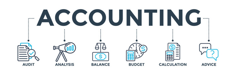 Accounting banner web icon vector illustration concept for business and finance with an icon of the audit, analysis, balance, budget, calculation, and advice