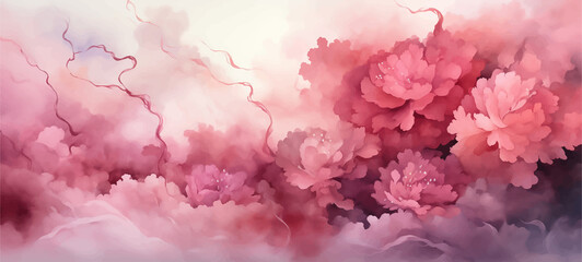 painting oriental tenderness japan artwork Japanese sketch watercolor artistic brush wallpaper - obrazy, fototapety, plakaty
