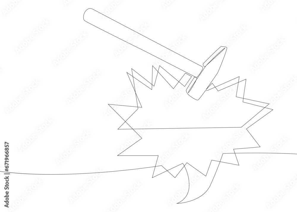 Aufkleber one continuous line of speech bubble with hammer. thin line illustration tool vector concept. contou
