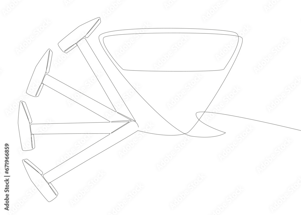Poster one continuous line of speech bubble with hammer. thin line illustration tool vector concept. contou