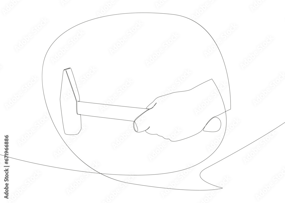 Aufkleber one continuous line of speech bubble with hammer. thin line illustration tool vector concept. contou
