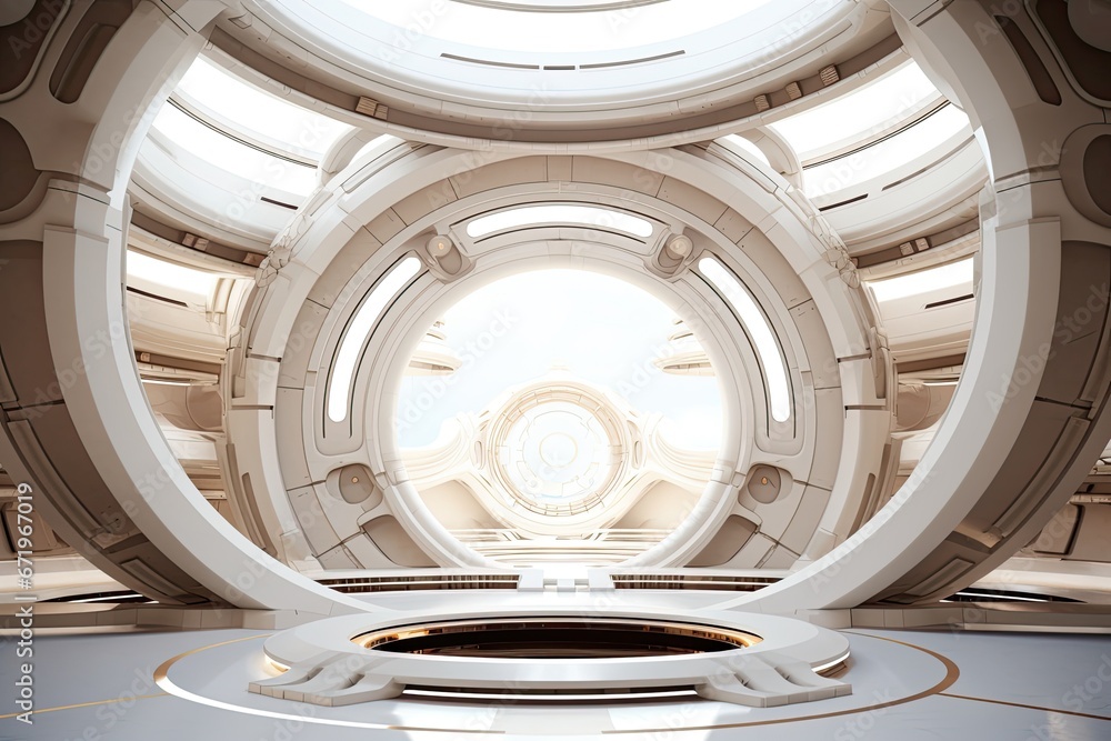 Poster circular constructs: captivating abstract futuristic architecture unveiled