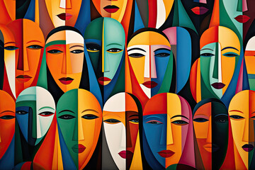 Fototapeta na wymiar a colorful illustration of the faces in multicolor, represents personality and aspects of a person
