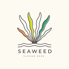 seaweed underwater aquatic plant water ecosystem line logo design vector graphic