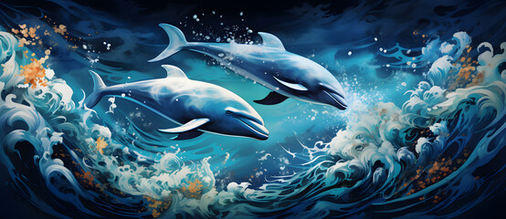 Two dolphins swimming happily in the sea 6