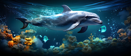 Two dolphins swimming happily in the sea 9