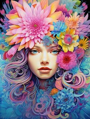 Vibrant Psychedelic Flower Art: A Blooming Tapestry of Cool Colors