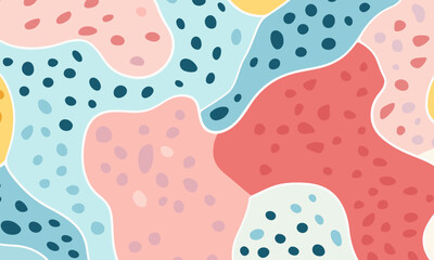 Abstract doodle design terrazo pattern with pastel background in the style of a 1970's handdrawn illustration