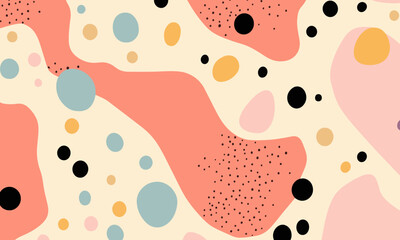 Abstract doodle design terrazo pattern with pastel background in the style of a 1970's handdrawn illustration
