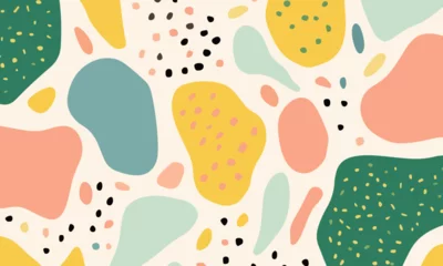 Fotobehang Abstract doodle design terrazo pattern with pastel background in the style of a 1970's handdrawn illustration © wanna