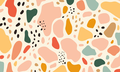 Fototapeta premium Abstract doodle design terrazo pattern with pastel background in the style of a 1970's handdrawn illustration