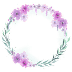 Obraz na płótnie Canvas Purple pink green floral frame border arrangement with fairy lights