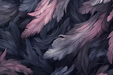 Obraz premium Ethereal Plume: Black Feathers Abstract Background