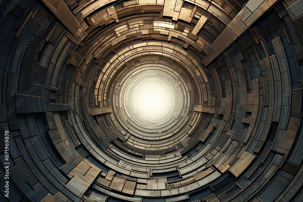 Poster concentric future facade: abstract architecture background assemblage