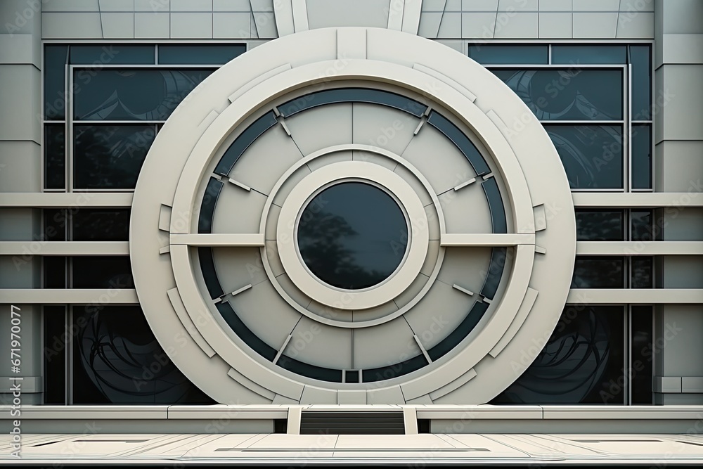 Poster futuristic facade: circular concentric designs in abstract architecture