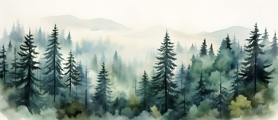 Ink style forest illustration 3 - obrazy, fototapety, plakaty