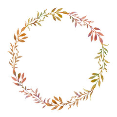 Fototapeta na wymiar Watercolor yellow orange autumn leaves wreath borders frame