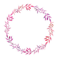 Fototapeta na wymiar Watercolor pink purple leaves wreath borders frame