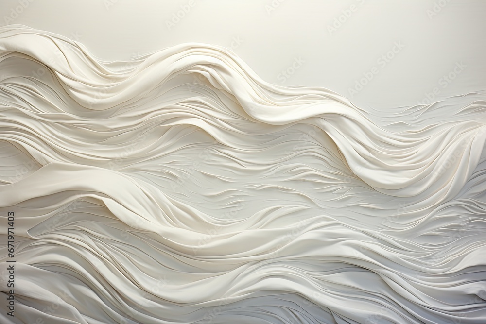 Poster Lunar Cascade: White Cloth Background with Soft Waves and Abstract Design.