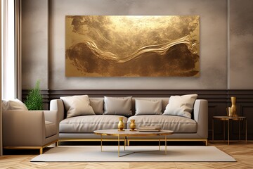 Molten Mirage: Gold Wave on Abstract Brown Canvas