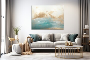 Ocean Symphony: Abstract Gold Powder Infused Ocean Art