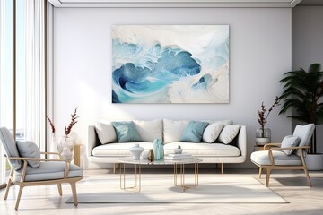 Ocean's Elegy: Abstract Ocean Art - Marble and Agate Elements