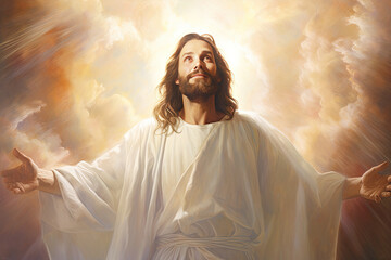 Jesus Christ, Savior of mankind, in heaven light