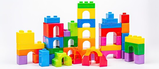 A vibrant plastic construction set for kids featuring various colors and models