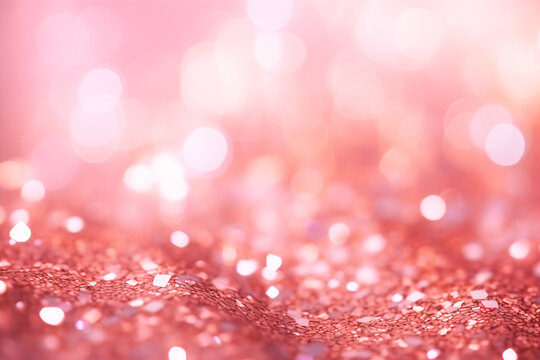 Rose gold and pink glitter, Defocused abstract holidays lights on background. Bright image