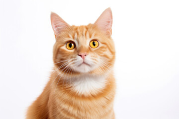 Fototapeta na wymiar Portrait of a beautiful cute orange cat isolated on white background