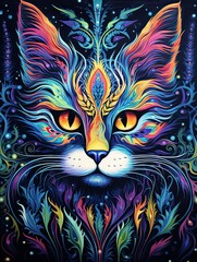 Obraz premium Trippy Dimension: Psychedelic Cat Art Unleashed