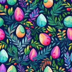 Rolgordijnen Colorful painted easter eggs seamless pattern texture generative ai illustration © ST 3Design