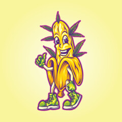 Cute fruity banana flavor cannabis strain vector illustrations for your work logo, merchandise t-shirt, stickers and label designs, poster, greeting cards advertising business company or brands.
