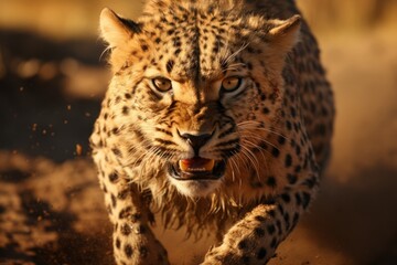 Naklejka premium Cheetah sprinting across the open plains, Generative AI