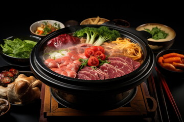 Fototapeta premium Sukiyaki full set, luxury food on table