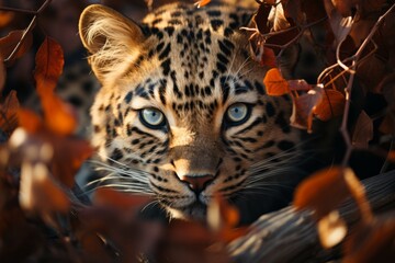 Leopard camouflaged in the branches of a tree, Generative AI