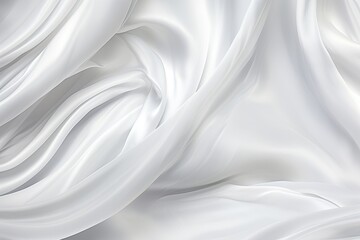 Silk Spectrum: Panoramic White Silver Fabric Background Image