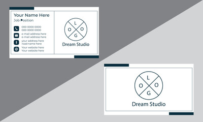 A vector template business card set with white color gradiant and also with geometric shapes and line tools.
