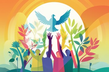 international peace Day with peace symbol, dove and olive branch . Generative AI