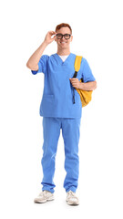 Male medical student on white background