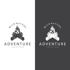 Bonfire Logo, Burning Bonfire Wood And Fire For Camping Retro Vintage Adventure Design