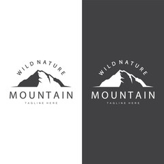 Mountain Logo, Mountain Adventure with Silhouette Model in Simple Modern Style Vector Design for Company and Product Brand